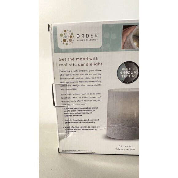 LED Light Gray Candle Set 3 Pc Flameless Wax Order Home w/ Daily Timer - Picture 7 of 9